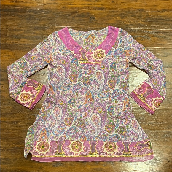 Tops - Made in Nepal 100% Cotton Colorful Paisley Short Kurta Tunic Size L/XL